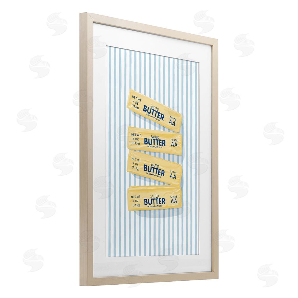 Veronica Lara Butter Sticks on Blue Stripes Brown Framed Print Under Glass Wall Art