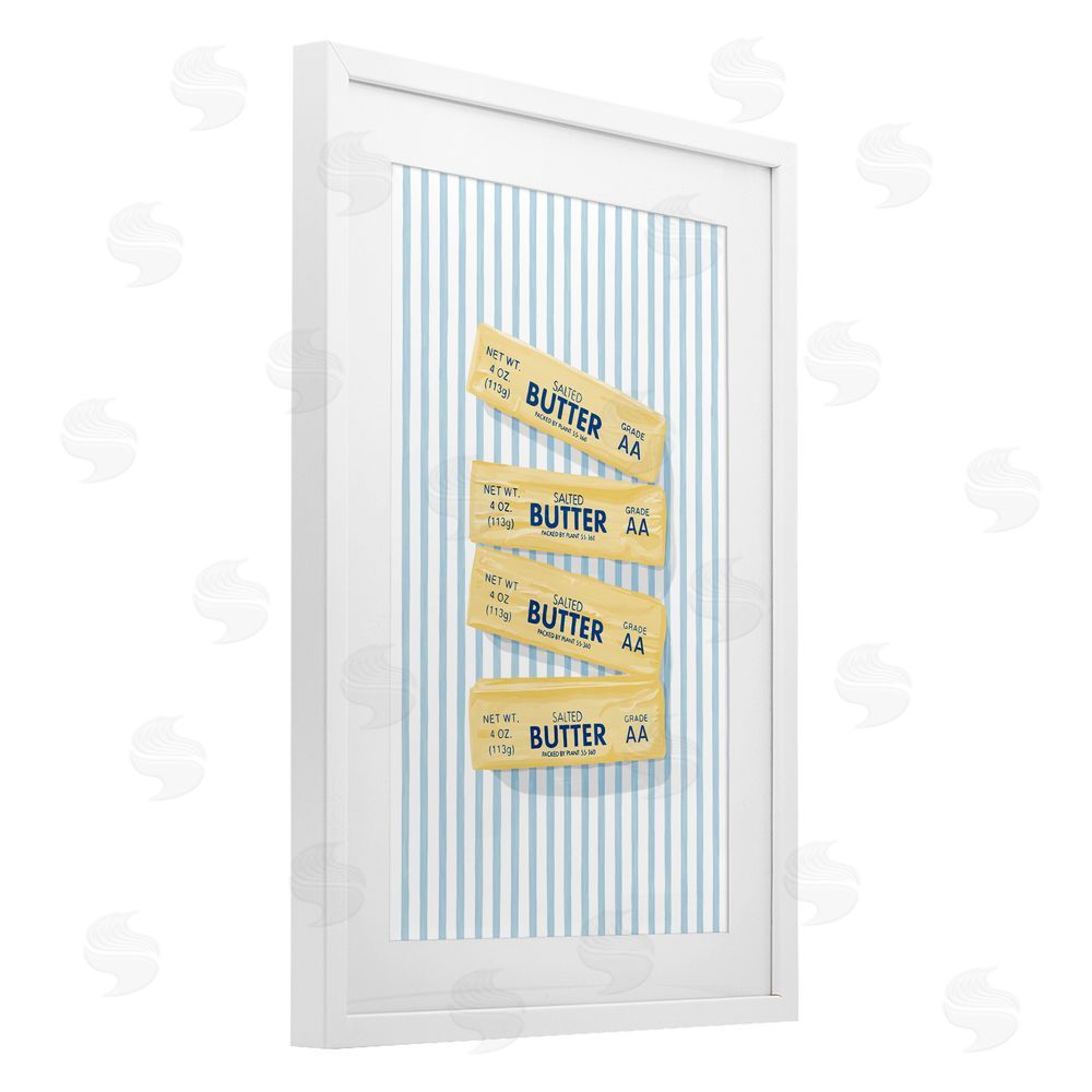 Veronica Lara Butter Sticks on Blue Stripes White Framed Print Under Glass Wall Art