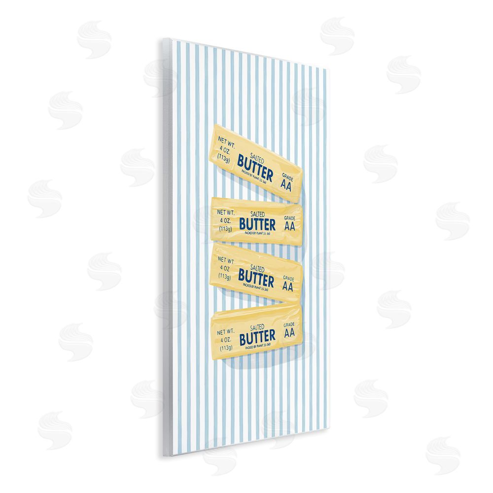 Veronica Lara Butter Sticks on Blue Stripes Wooden Wall Plaque Art Print