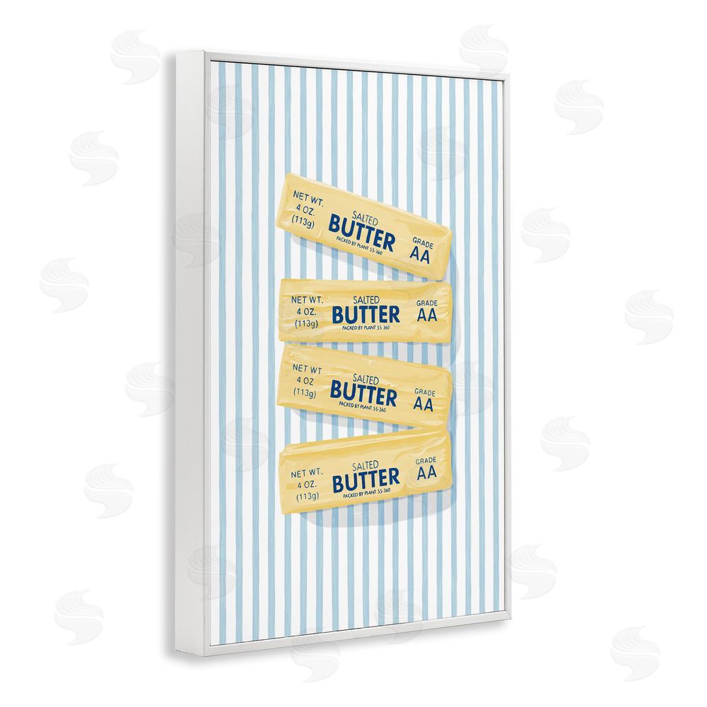 Veronica Lara Butter Sticks on Blue Stripes White Framed Giclee Wall Art Print