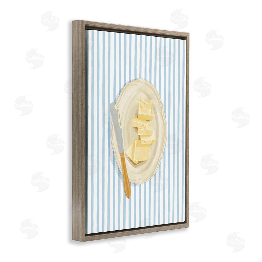Veronica Lara Butter Dish & Knife Brown Floating Frame Canvas Wall Art Print