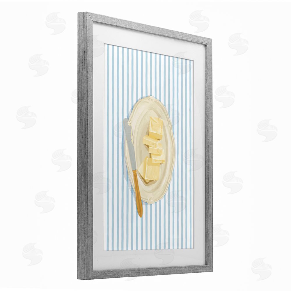 Veronica Lara Butter Dish & Knife Gray Framed Print Under Glass Wall Art