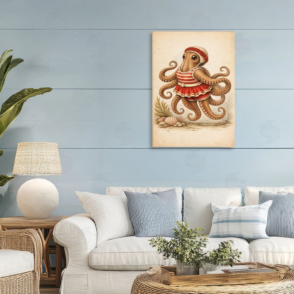 Grotto Studios Octopus of Maritime Bathing Society Stretched Canvas Wall Art in Room