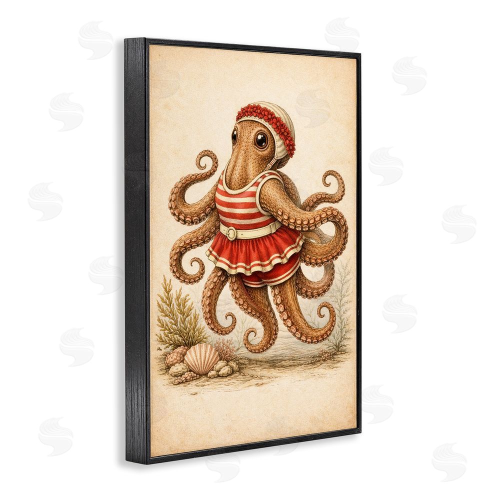 Grotto Studios Octopus of Maritime Bathing Society Black Framed Giclee Wall Art