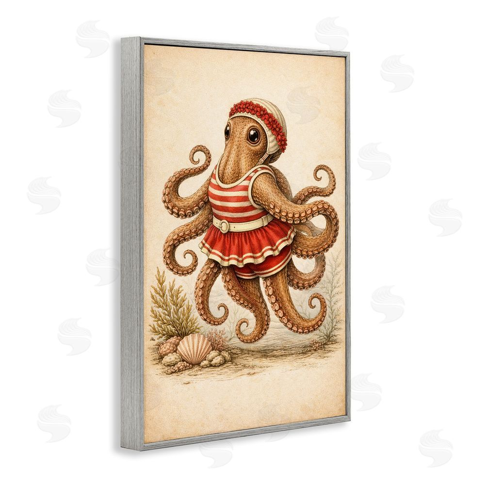 Grotto Studios Octopus of Maritime Bathing Society Gray Framed Giclee Wall Art