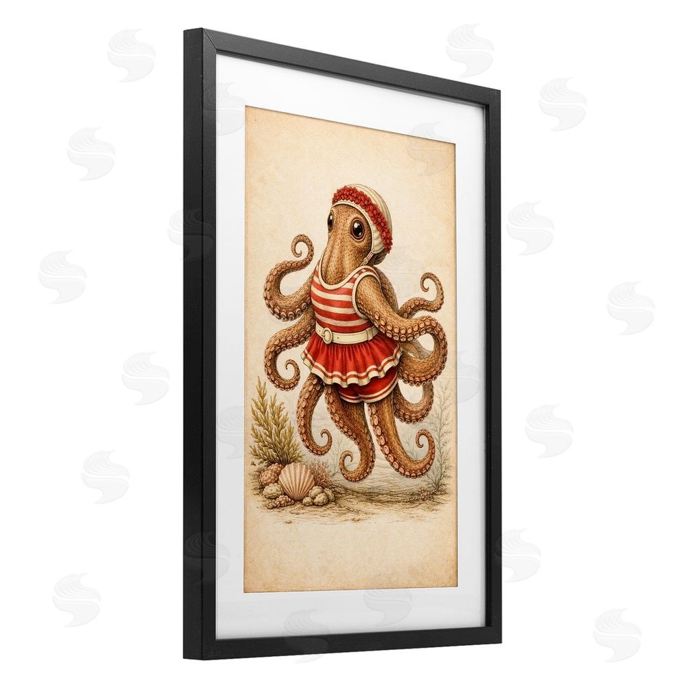 Grotto Studios Octopus of Maritime Bathing Society Black Framed Print Under Glass Wall Art