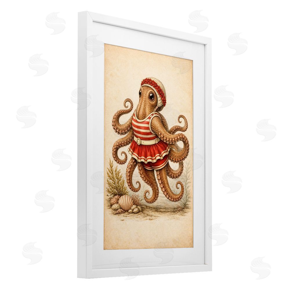 Grotto Studios Octopus of Maritime Bathing Society White Framed Print Under Glass Wall Art