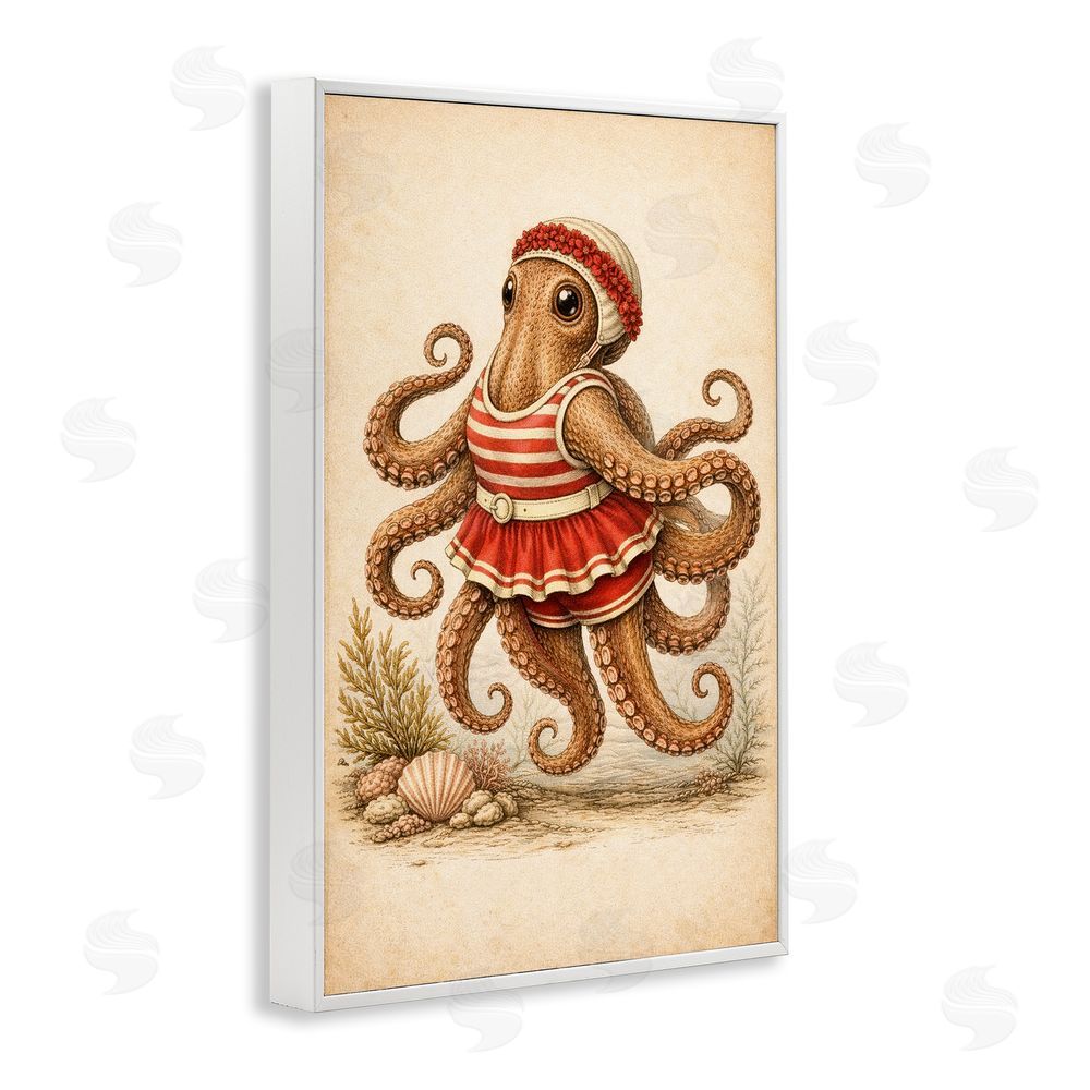 Grotto Studios Octopus of Maritime Bathing Society White Framed Giclee Wall Art