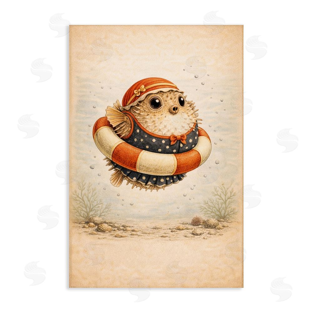 Grotto Studios Pufferfish Of Maritime Bathing Society Stretched Canvas Wall Art