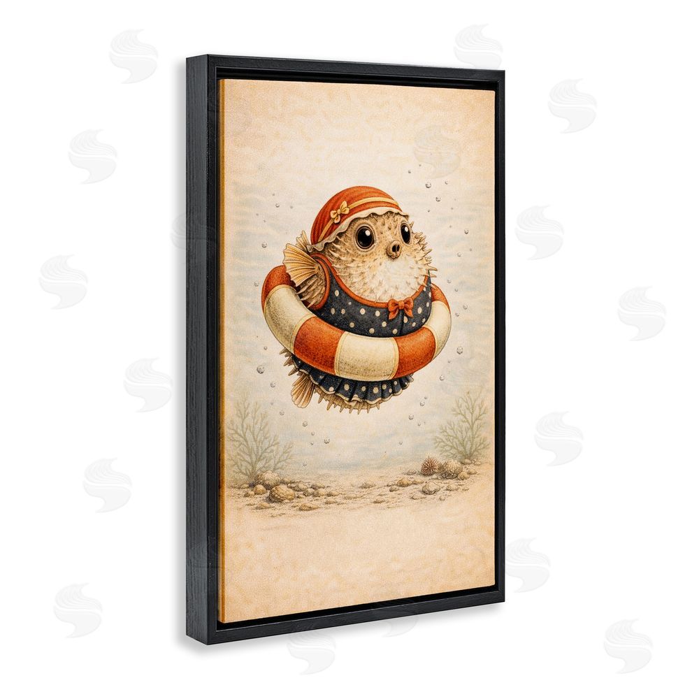 Grotto Studios Pufferfish Of Maritime Bathing Society Black Floating Framed Canvas Wall Art