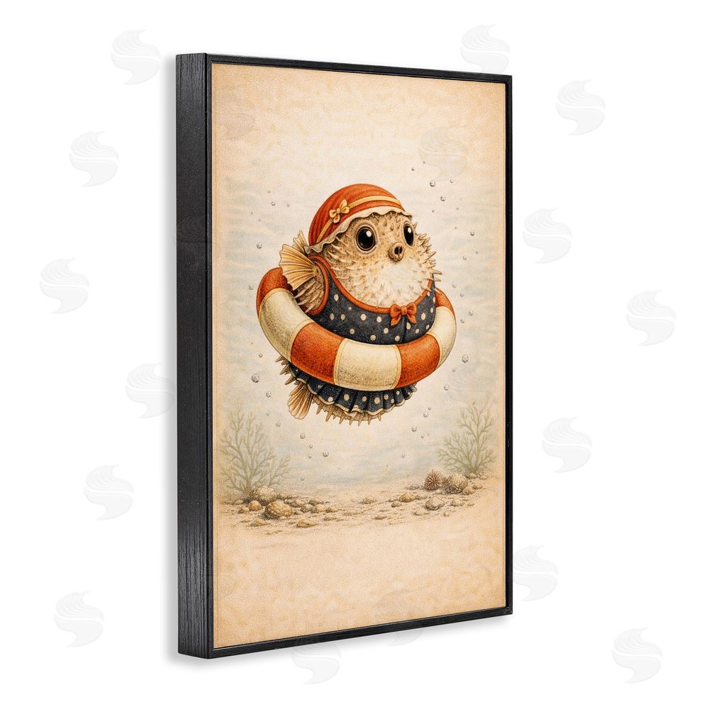 Grotto Studios Pufferfish Of Maritime Bathing Society Black Framed Giclee Wall Art