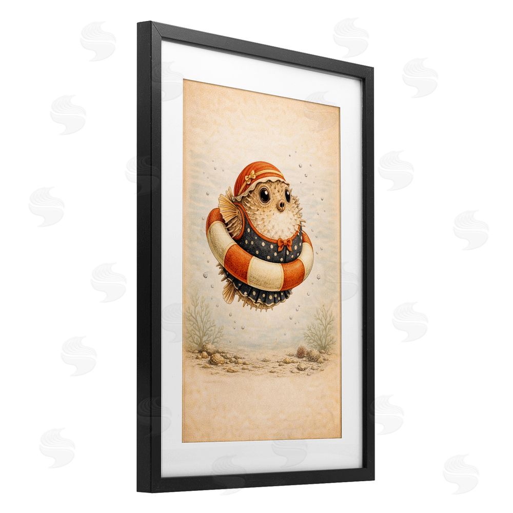 Grotto Studios Pufferfish Of Maritime Bathing Society Black Framed Print Under Glass Wall Art