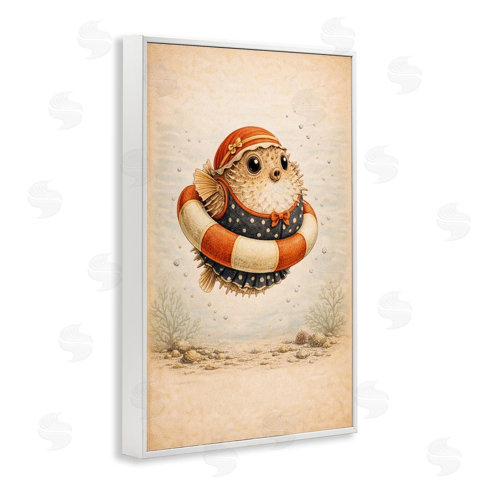Grotto Studios Pufferfish Of Maritime Bathing Society White Framed Giclee Wall Art