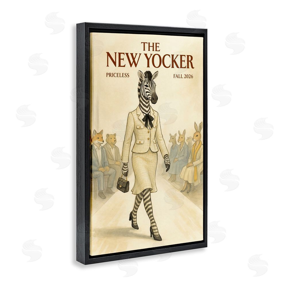 Grotto Studios New Yocker Zebra Model Black Floating Framed Canvas Wall Art