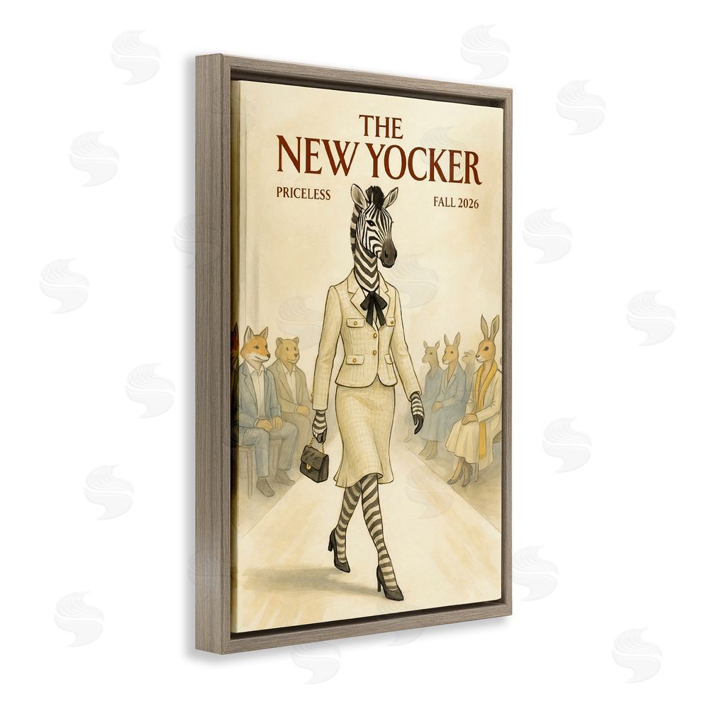 Grotto Studios New Yocker Zebra Model Brown Floating Framed Canvas Wall Art