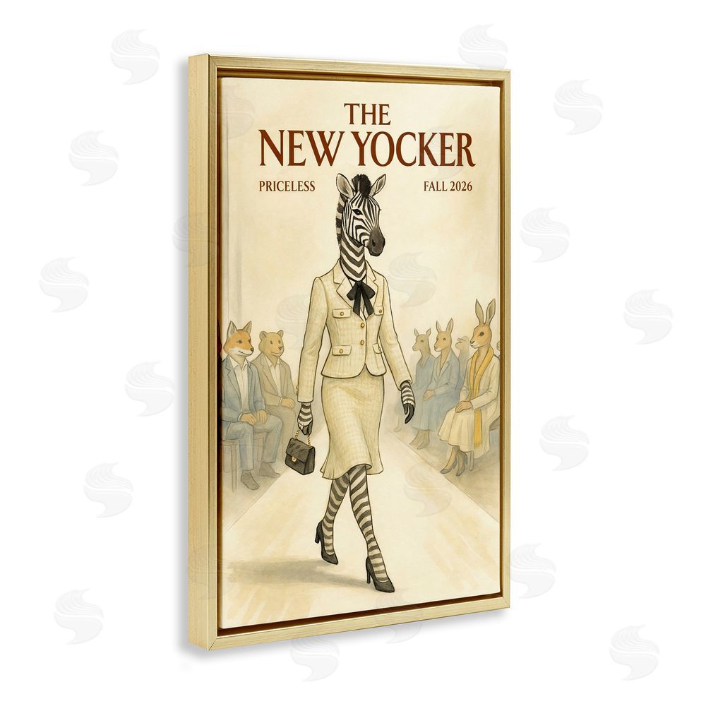 Grotto Studios New Yocker Zebra Model Gold Floating Framed Canvas Wall Art