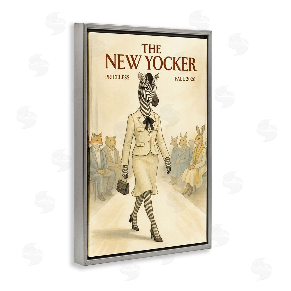 Grotto Studios New Yocker Zebra Model Gray Floating Framed Canvas Wall Art