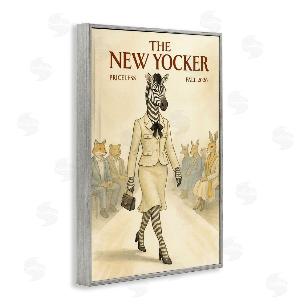 Grotto Studios New Yocker Zebra Model Gray Framed Giclee Wall Art