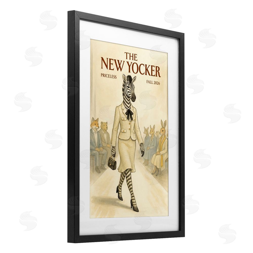 Grotto Studios New Yocker Zebra Model Black Framed Print Under Glass Wall Art