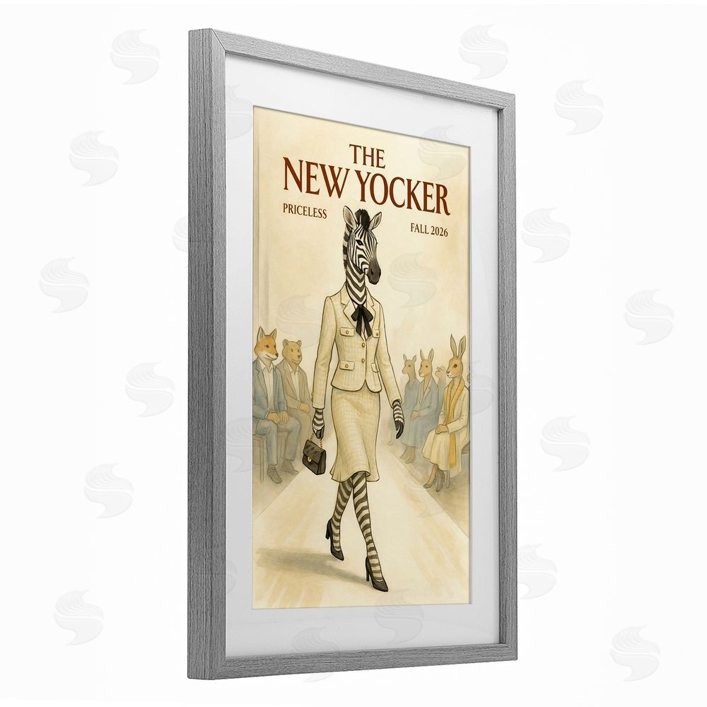 Grotto Studios New Yocker Zebra Model Gray Framed Print Under Glass Wall Art