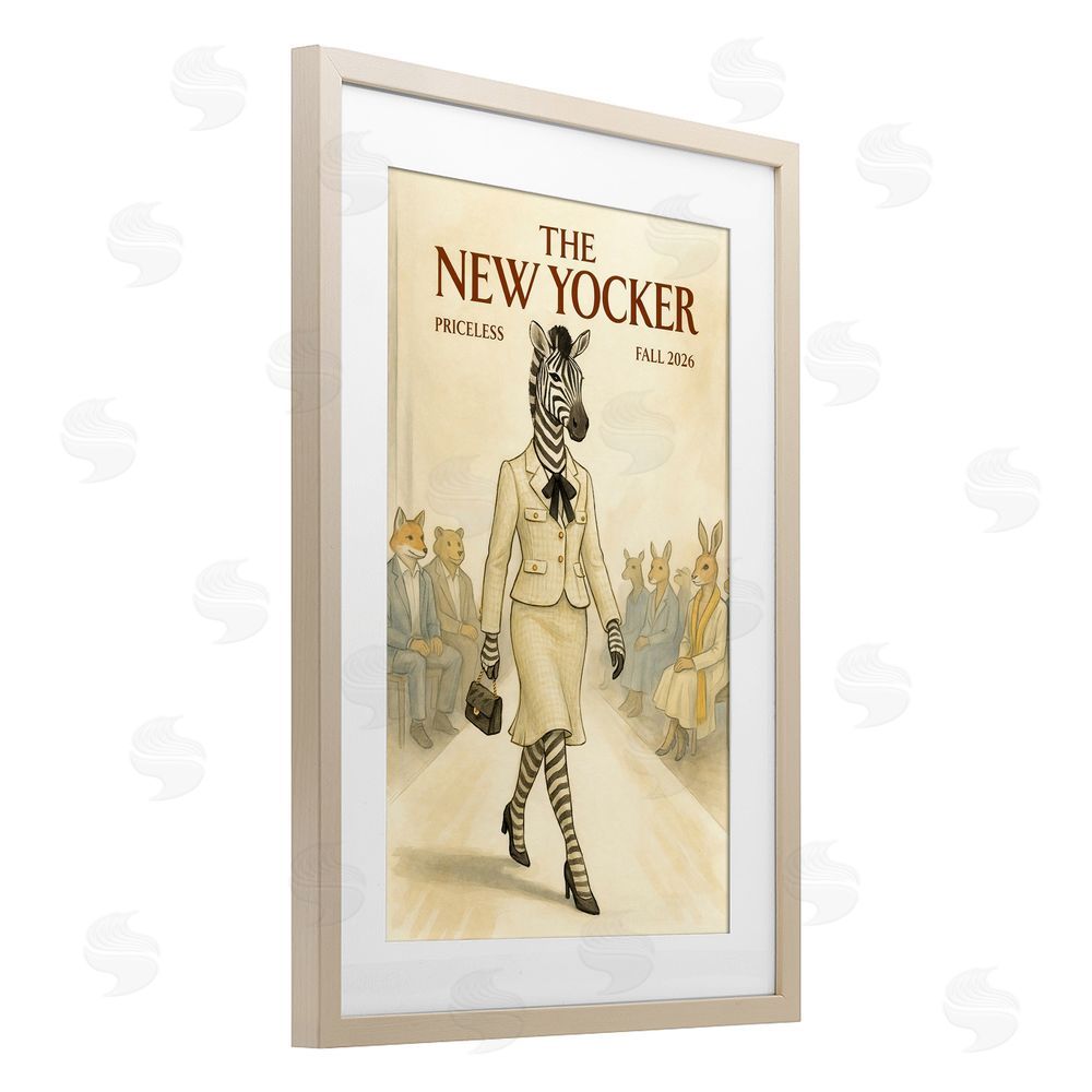Grotto Studios New Yocker Zebra Model Brown Framed Print Under Glass Wall Art