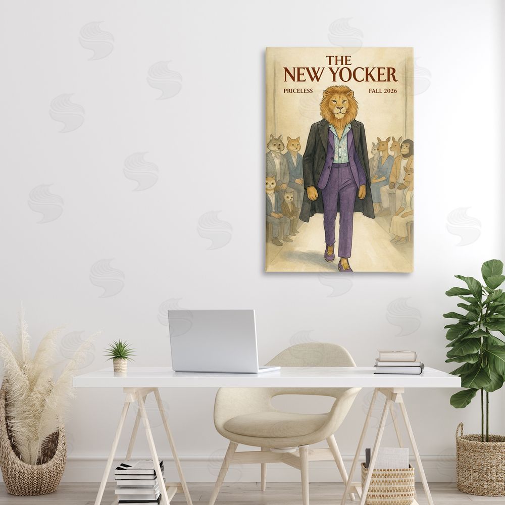 Grotto Studios New Yocker Lion Model Stretched Canvas Wall Art in Room