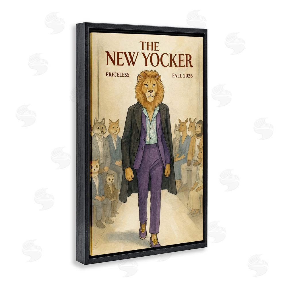 Grotto Studios New Yocker Lion Model Black Floating Framed Canvas Wall Art