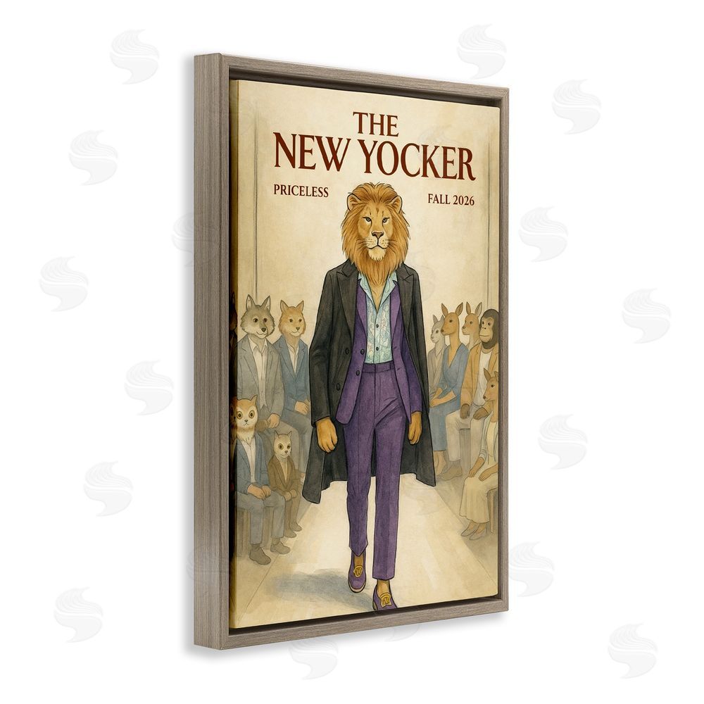 Grotto Studios New Yocker Lion Model Brown Floating Framed Canvas Wall Art