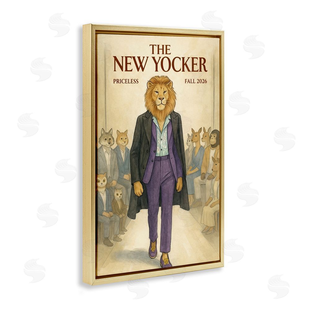 Grotto Studios New Yocker Lion Model Gold Floating Framed Canvas Wall Art