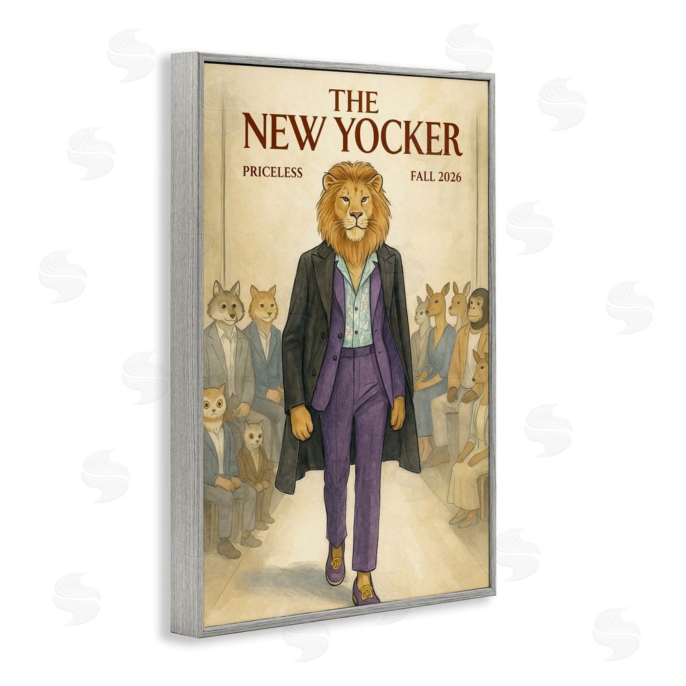 Grotto Studios New Yocker Lion Model Gray Framed Giclee Wall Art