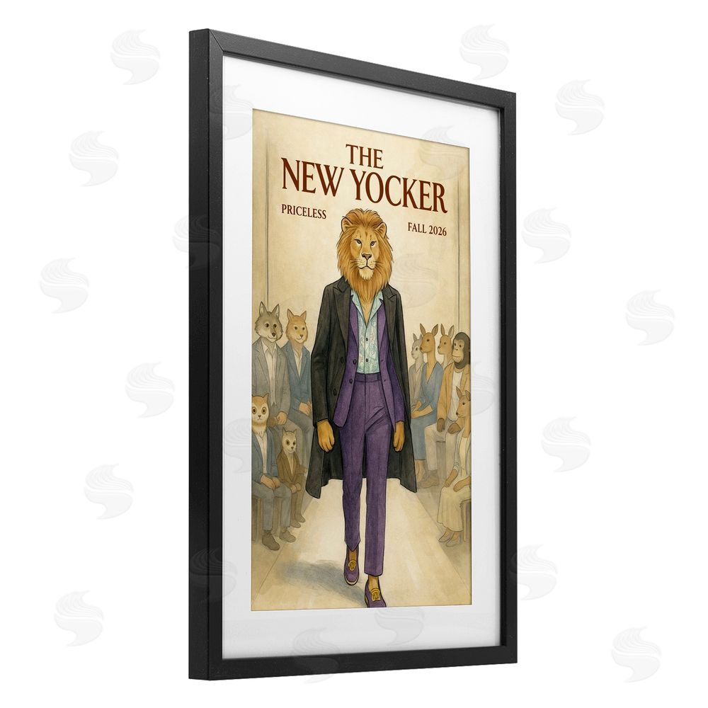 Grotto Studios New Yocker Lion Model Black Framed Print Under Glass Wall Art