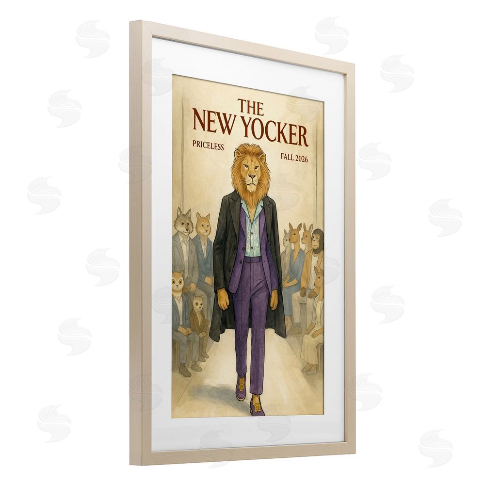 Grotto Studios New Yocker Lion Model Brown Framed Print Under Glass Wall Art