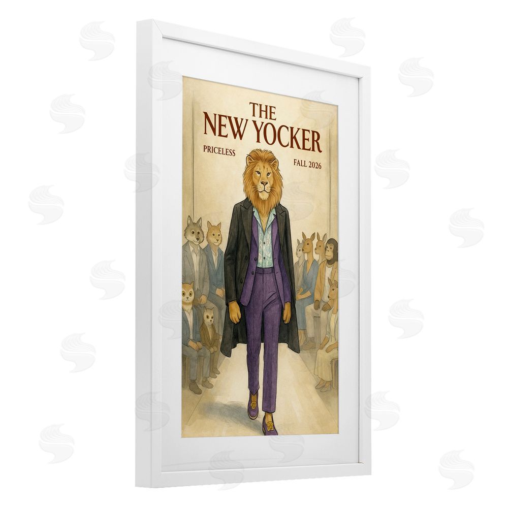 Grotto Studios New Yocker Lion Model White Framed Print Under Glass Wall Art