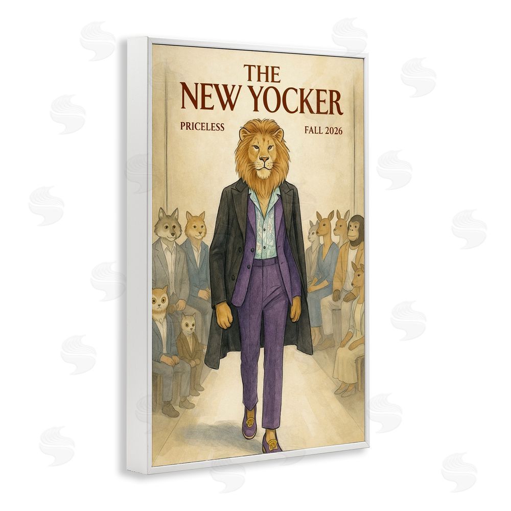 Grotto Studios New Yocker Lion Model White Framed Giclee Wall Art