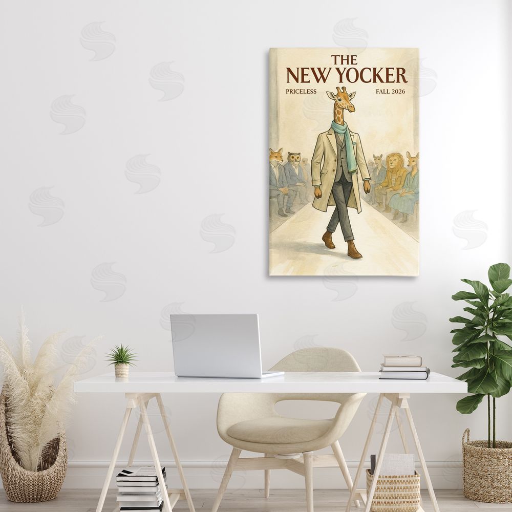 Grotto Studios New Yocker Giraffe Model Stretched Canvas Wall Art in Room