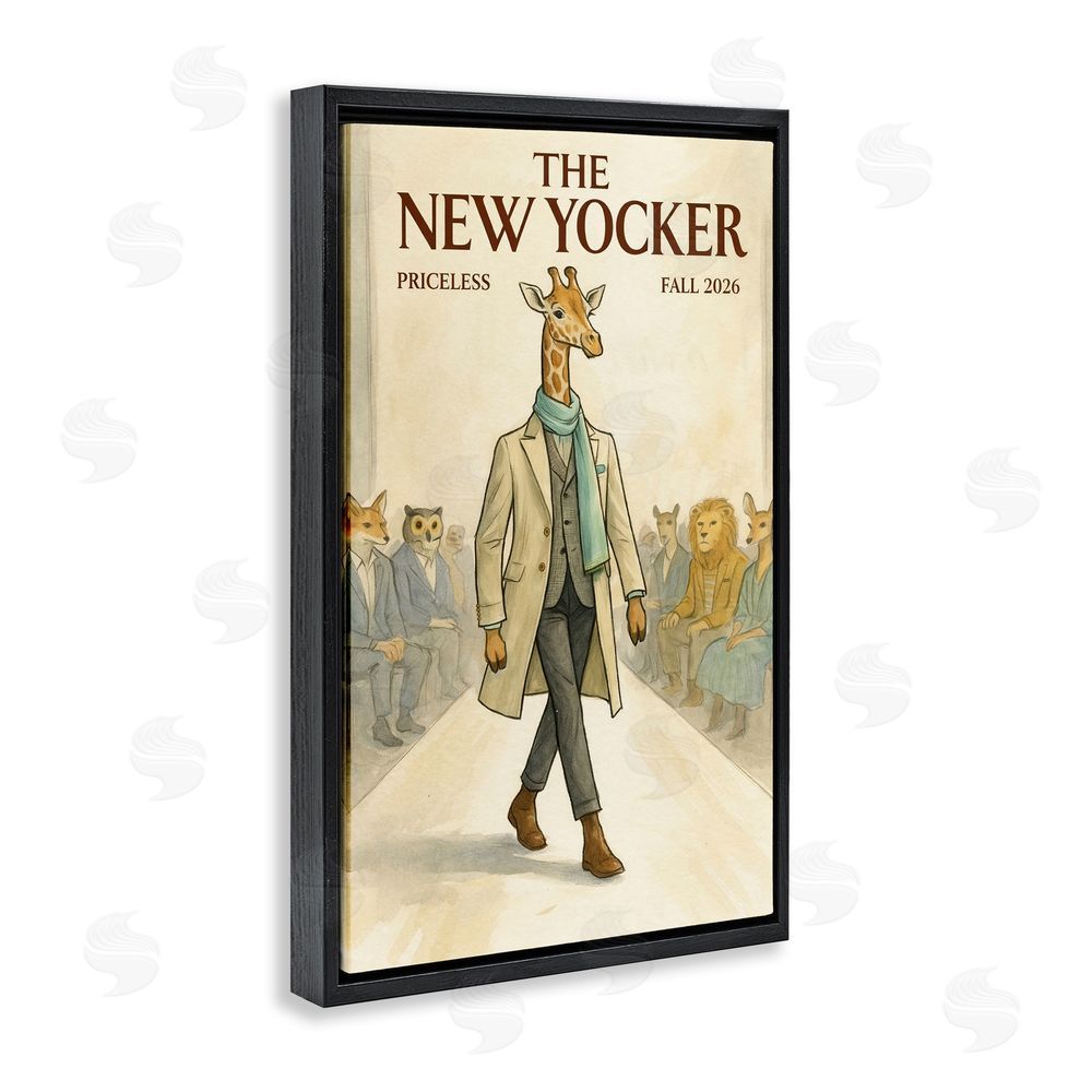 Grotto Studios New Yocker Giraffe Model Black Floating Framed Canvas Wall Art