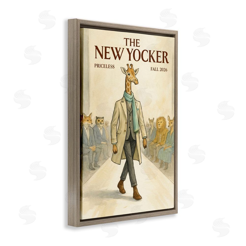 Grotto Studios New Yocker Giraffe Model Brown Floating Framed Canvas Wall Art
