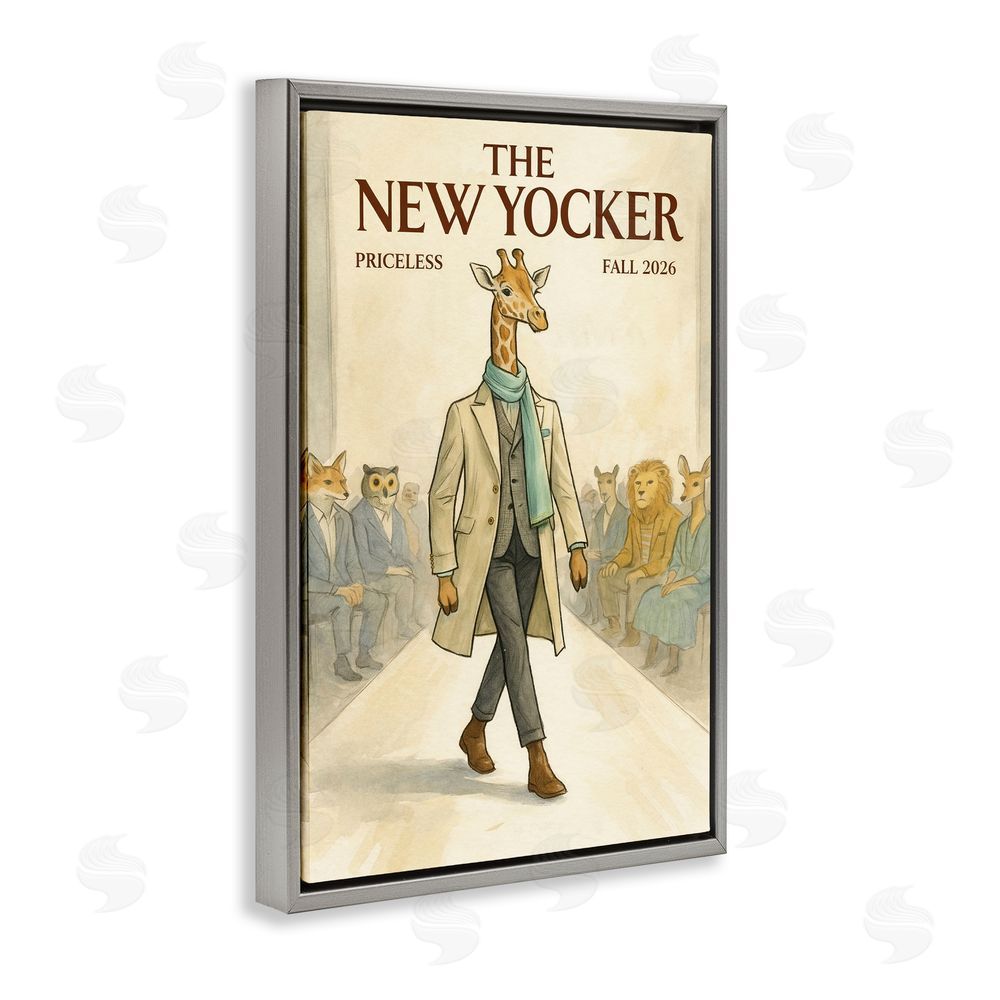Grotto Studios New Yocker Giraffe Model Gray Floating Framed Canvas Wall Art