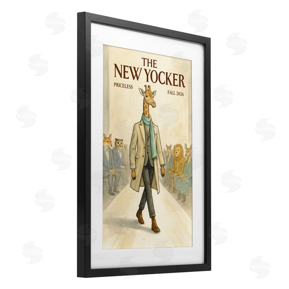 Grotto Studios New Yocker Giraffe Model Black Framed Print Under Glass Wall Art