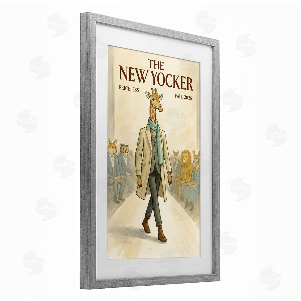 Grotto Studios New Yocker Giraffe Model Gray Framed Print Under Glass Wall Art