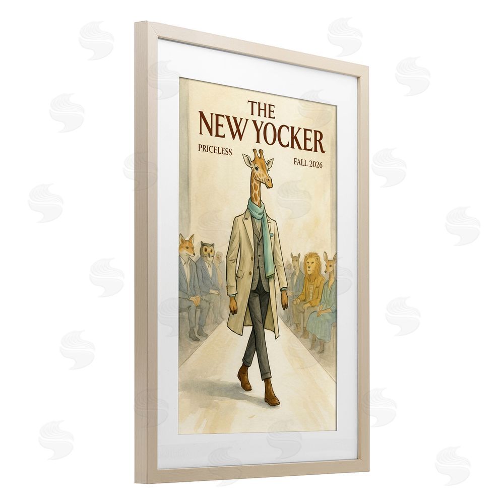 Grotto Studios New Yocker Giraffe Model Brown Framed Print Under Glass Wall Art
