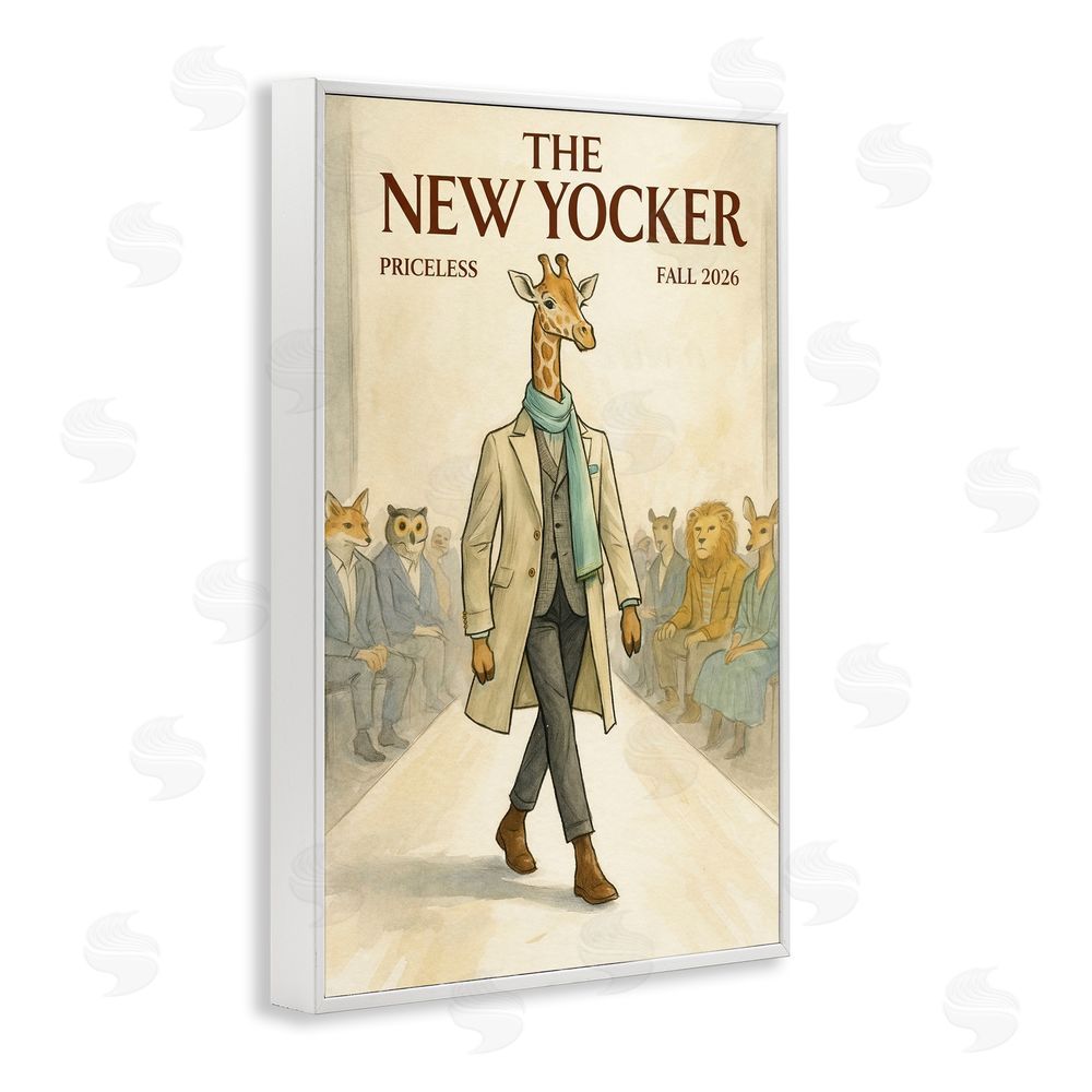Grotto Studios New Yocker Giraffe Model White Framed Giclee Wall Art