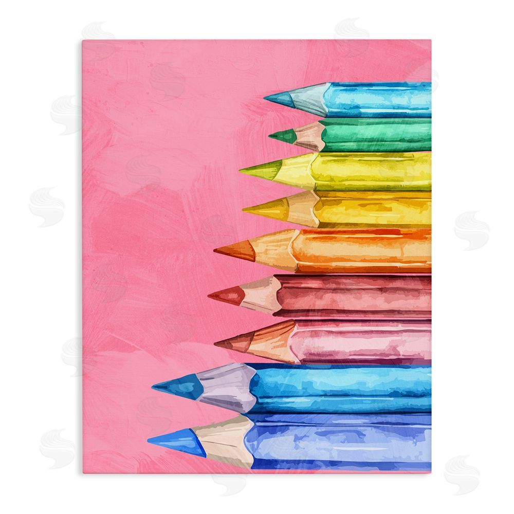 Kim Allen Vibrant Pencils on Pink Stretched Canvas Wall Art Print