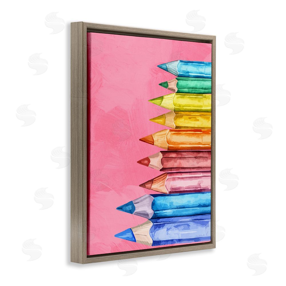 Kim Allen Vibrant Pencils on Pink Brown Floating Frame Canvas Wall Art Print