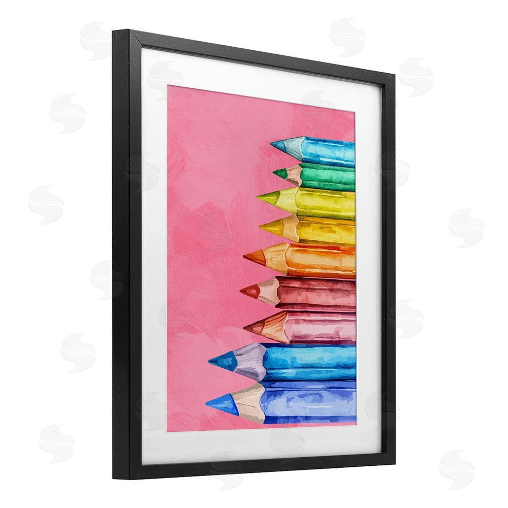 Kim Allen Vibrant Pencils on Pink Black Framed Print Under Glass Wall Art