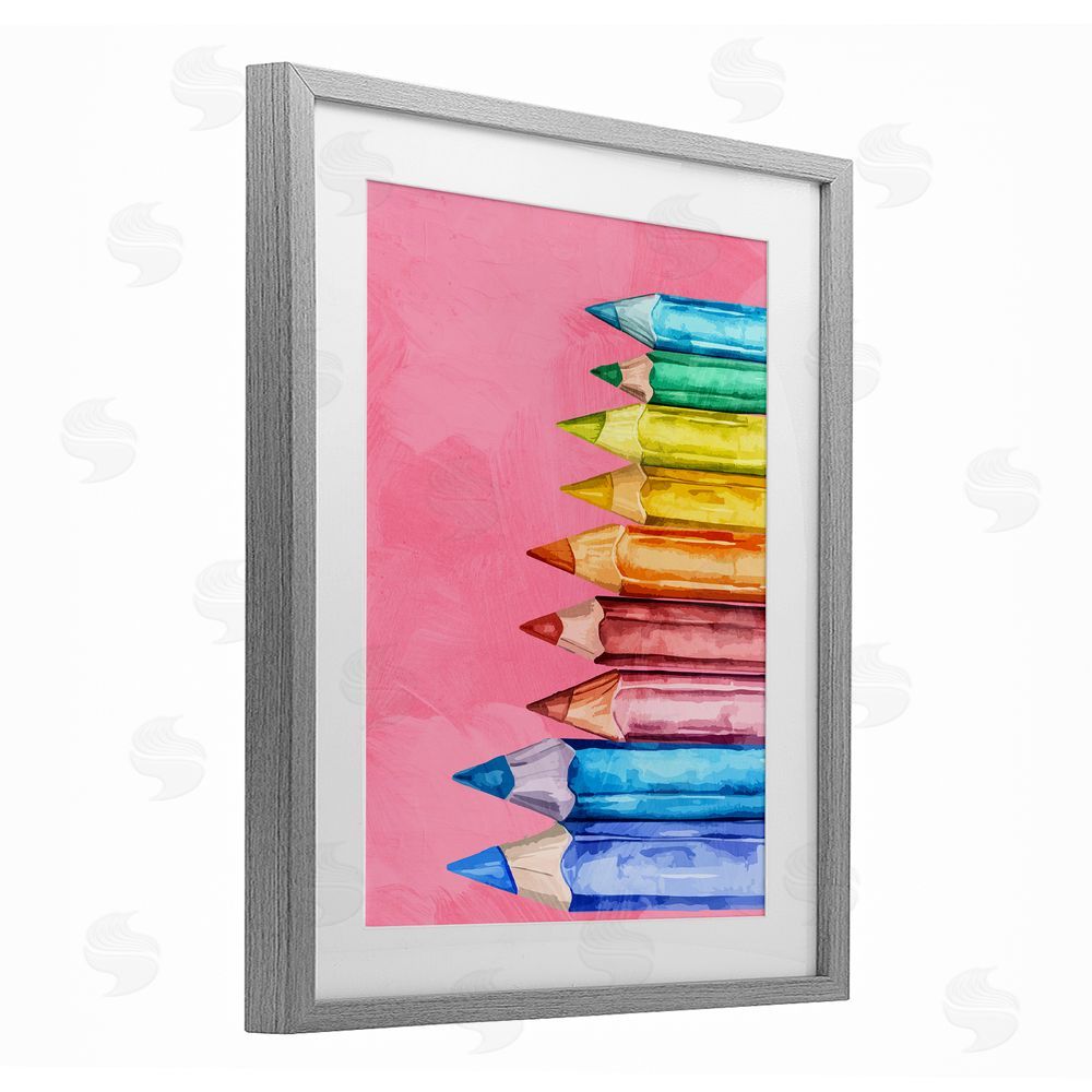 Kim Allen Vibrant Pencils on Pink Gray Framed Print Under Glass Wall Art
