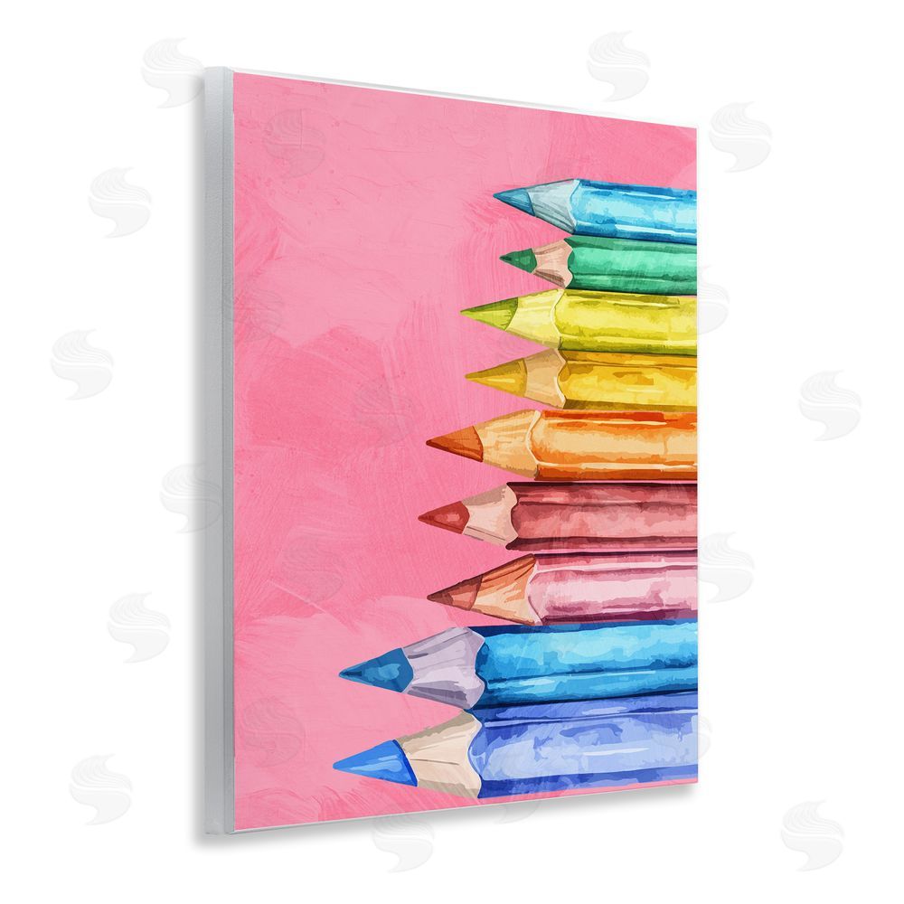 Kim Allen Vibrant Pencils on Pink Wooden Wall Plaque Art Print