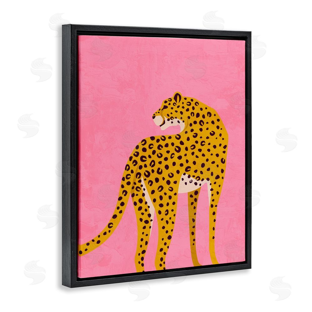 Kim Allen Leopard on Pink Serenade Black Floating Frame Canvas Wall Art Print