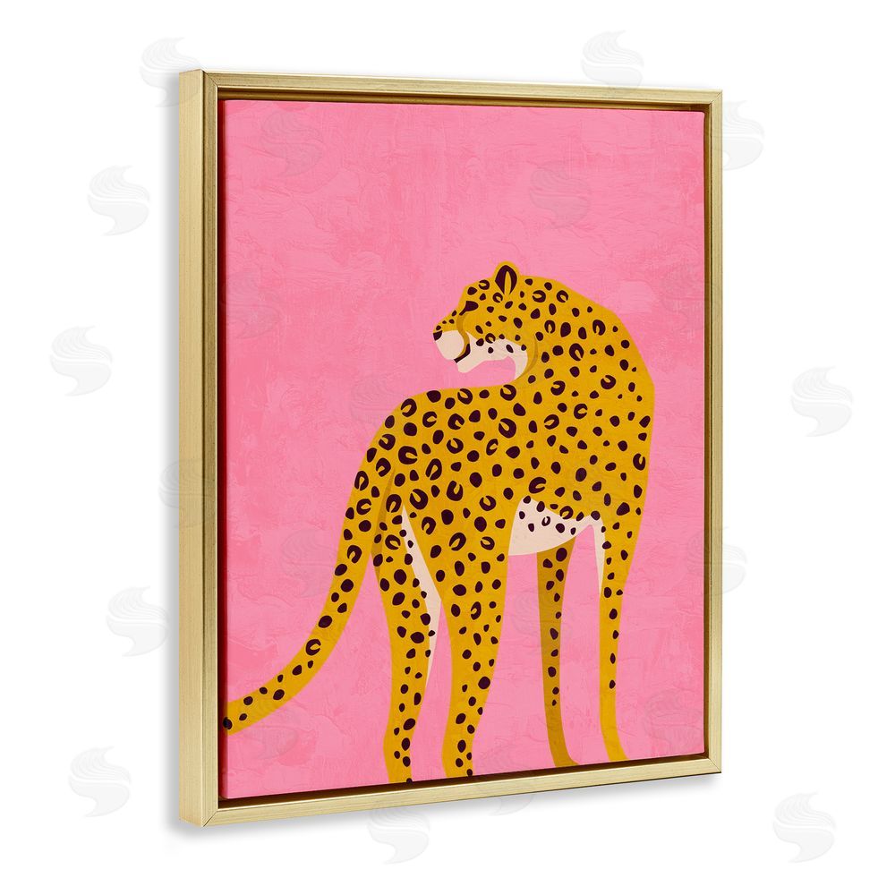 Kim Allen Leopard on Pink Serenade Gold Floating Frame Canvas Wall Art Print