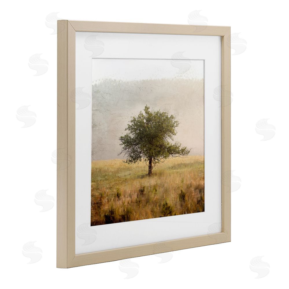 Anne Bailey Tree Alone in Golden Field Brown Framed Print Under Glass Wall Art